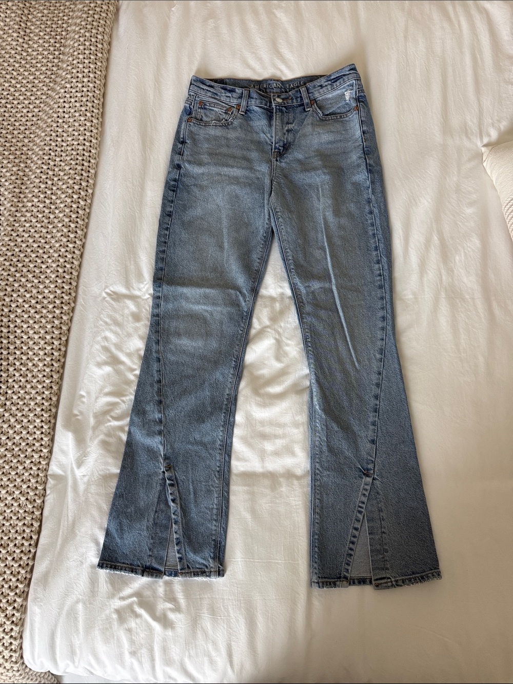 American Eagle Outfitters Light Blue Split-Hem Wide Leg Jeans